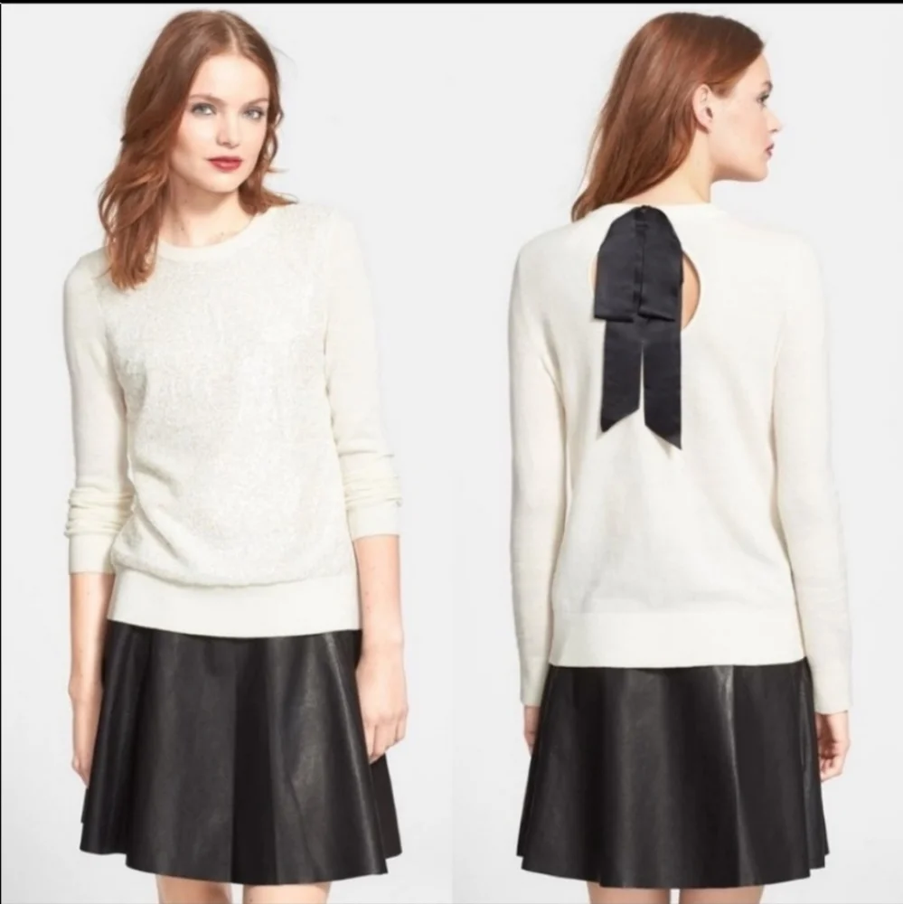 kate spade Cream Crewneck Sweater with Black Back Bow